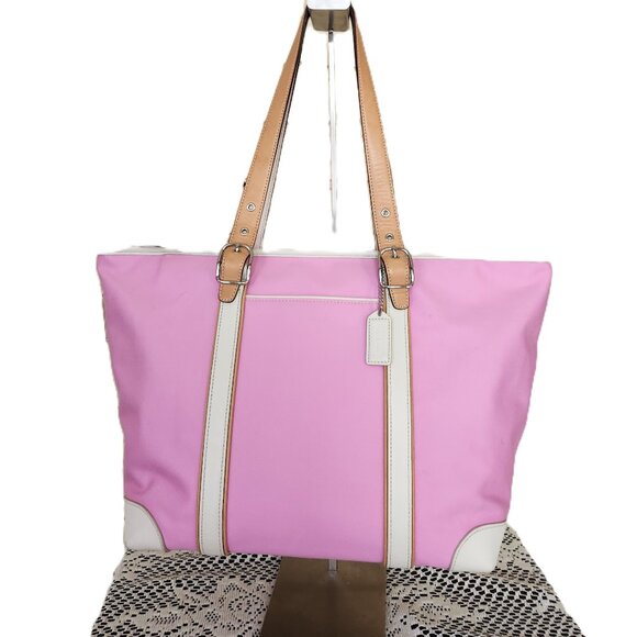 Euc Vintage Coach Hampton Pink & White Leather Shoulder Bag Tote Purse - Picture 3 of 16